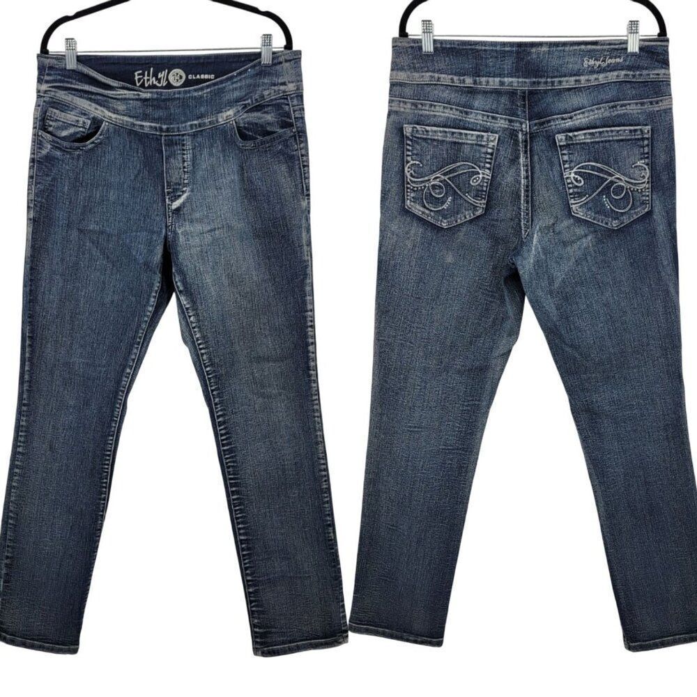 Ethyl Classic Womens Stretch Denim Jeans Sz‎ 14 Mid-Rise Slim Fit Dark Wash